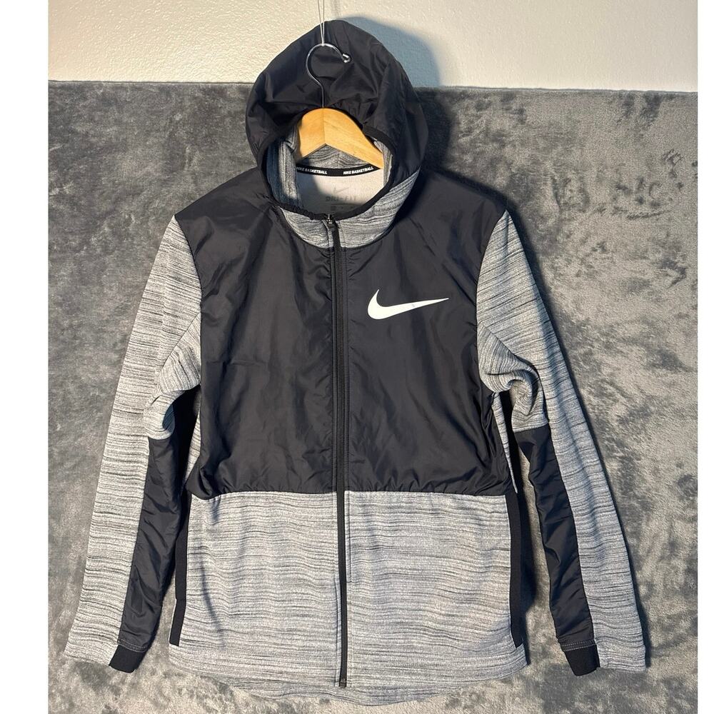 Nike Therma Basketball Winterized Full Zip Hoodie Jacket Gray Black - Small